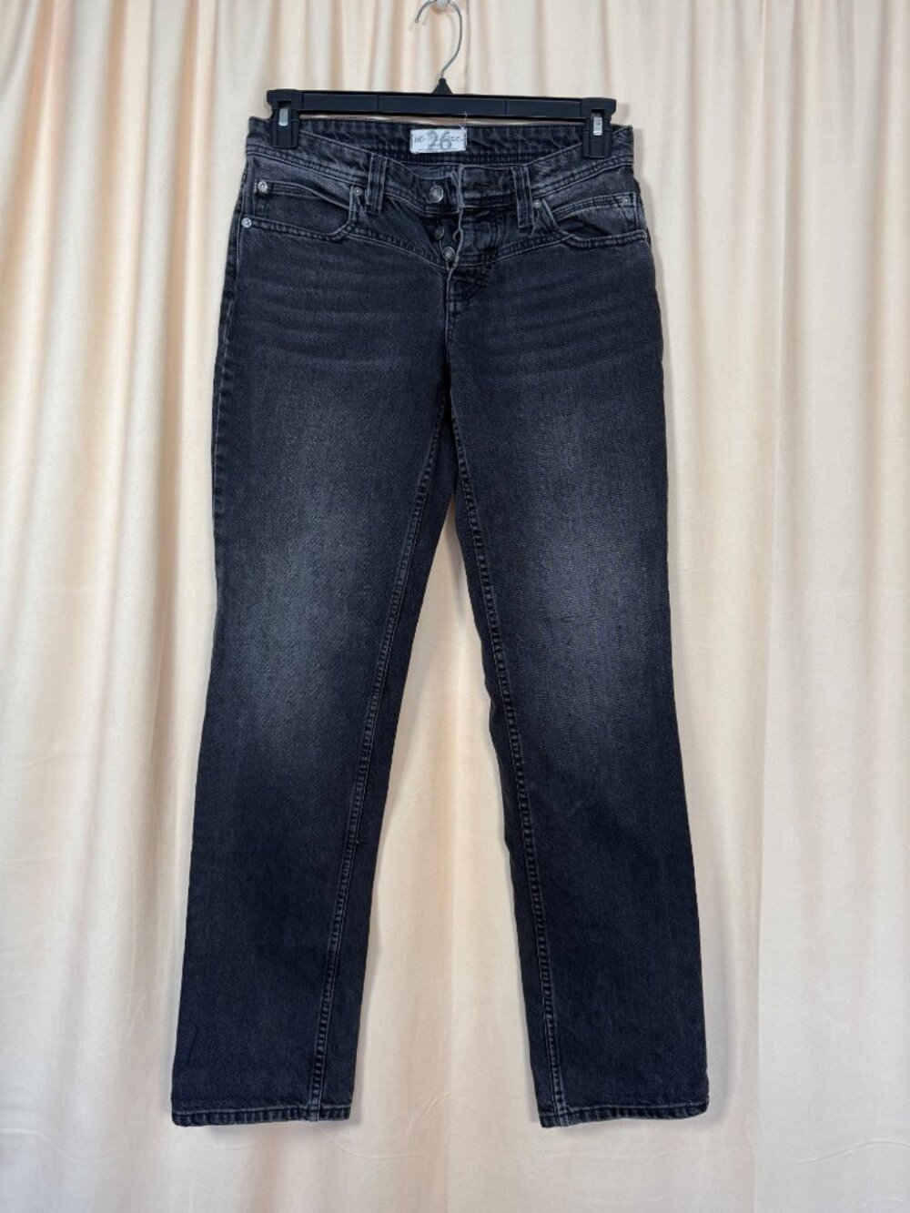 We The Free Black Mid Rise Button Fly Jeans Size 26W Straight Leg Indie Edgy